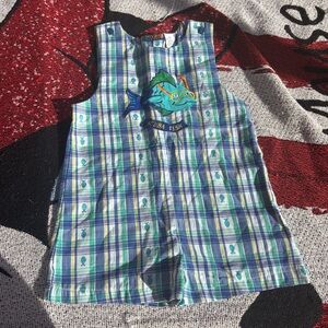 VINTAGE MY PAL BLUE GREEN PLAID SCUBA FISH ROMPER OUTFIT SIZE 3T